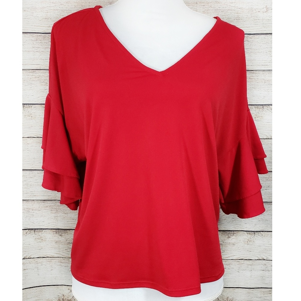 Express Red V-Neck Bell Sleeve Blouse